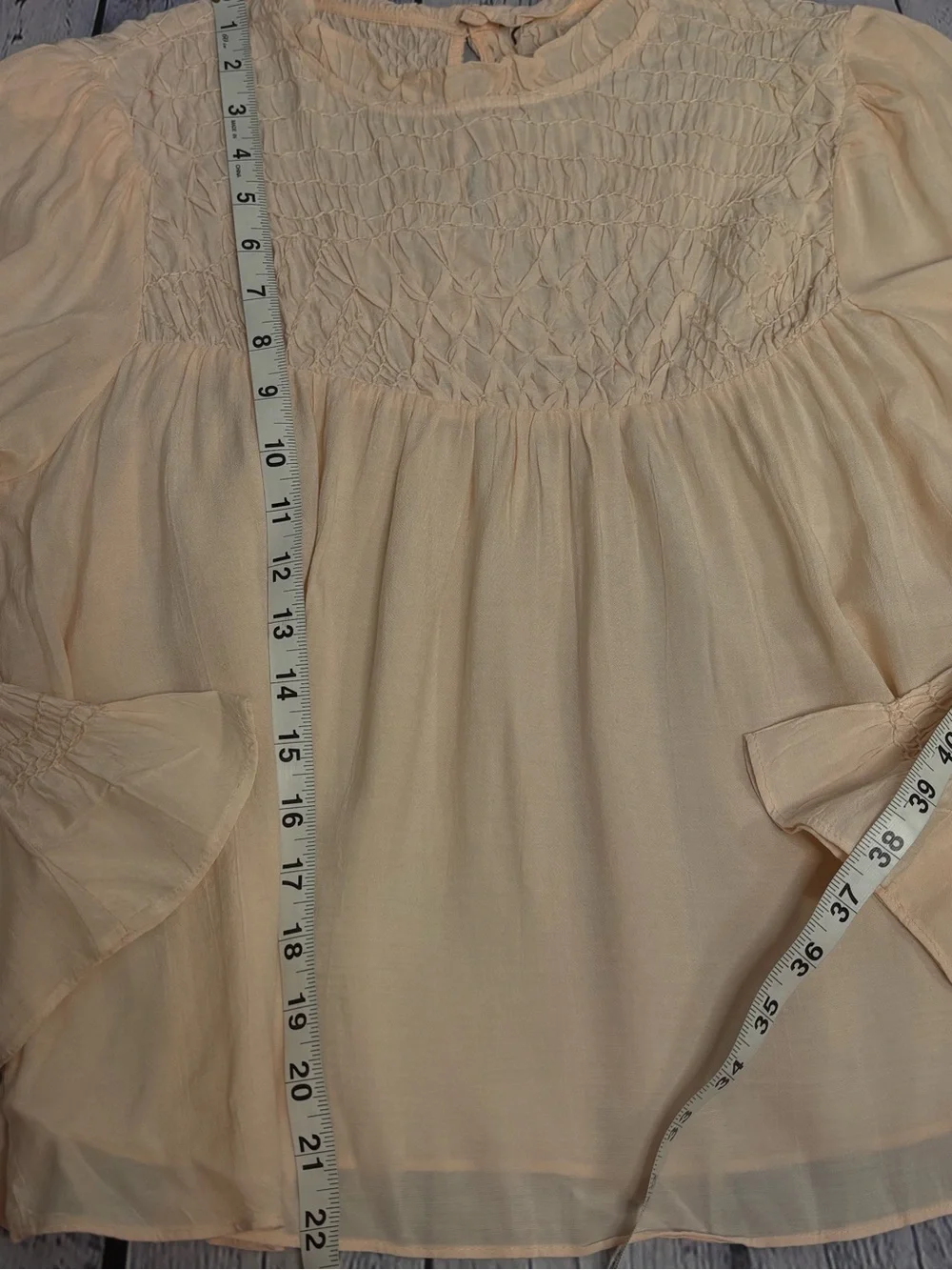 FREE PEOPLE Peach Festival Boho Cottagecore Twee Classic Smocked In Time Top S